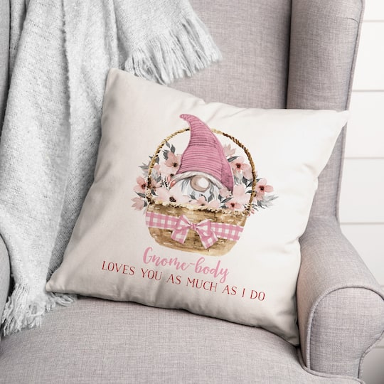 Gnome Valentine Basket Throw Pillow
